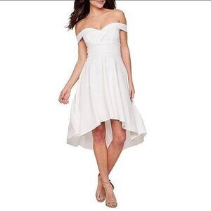 Premier White Off the Shoulder High Low Dress